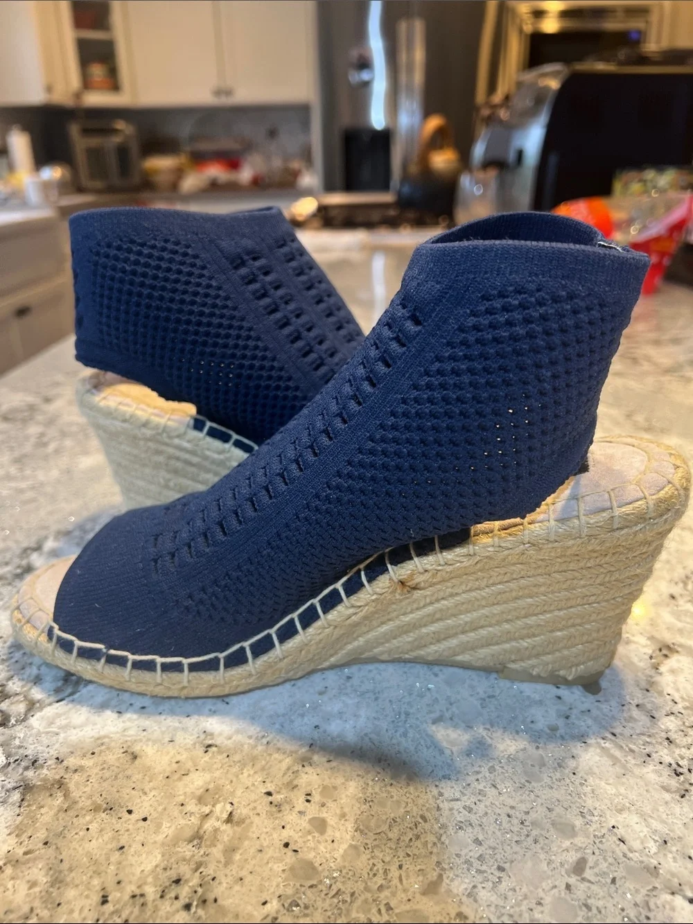 STEVEN by Steve Madden Evers Knit Espadrille Wedge Sandal Navy Blue Size 7.5 NEW